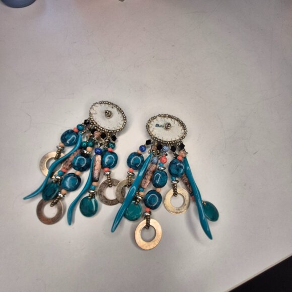 Vintage Hand Stitched Indigenous Earrings - Picture 3 of 6